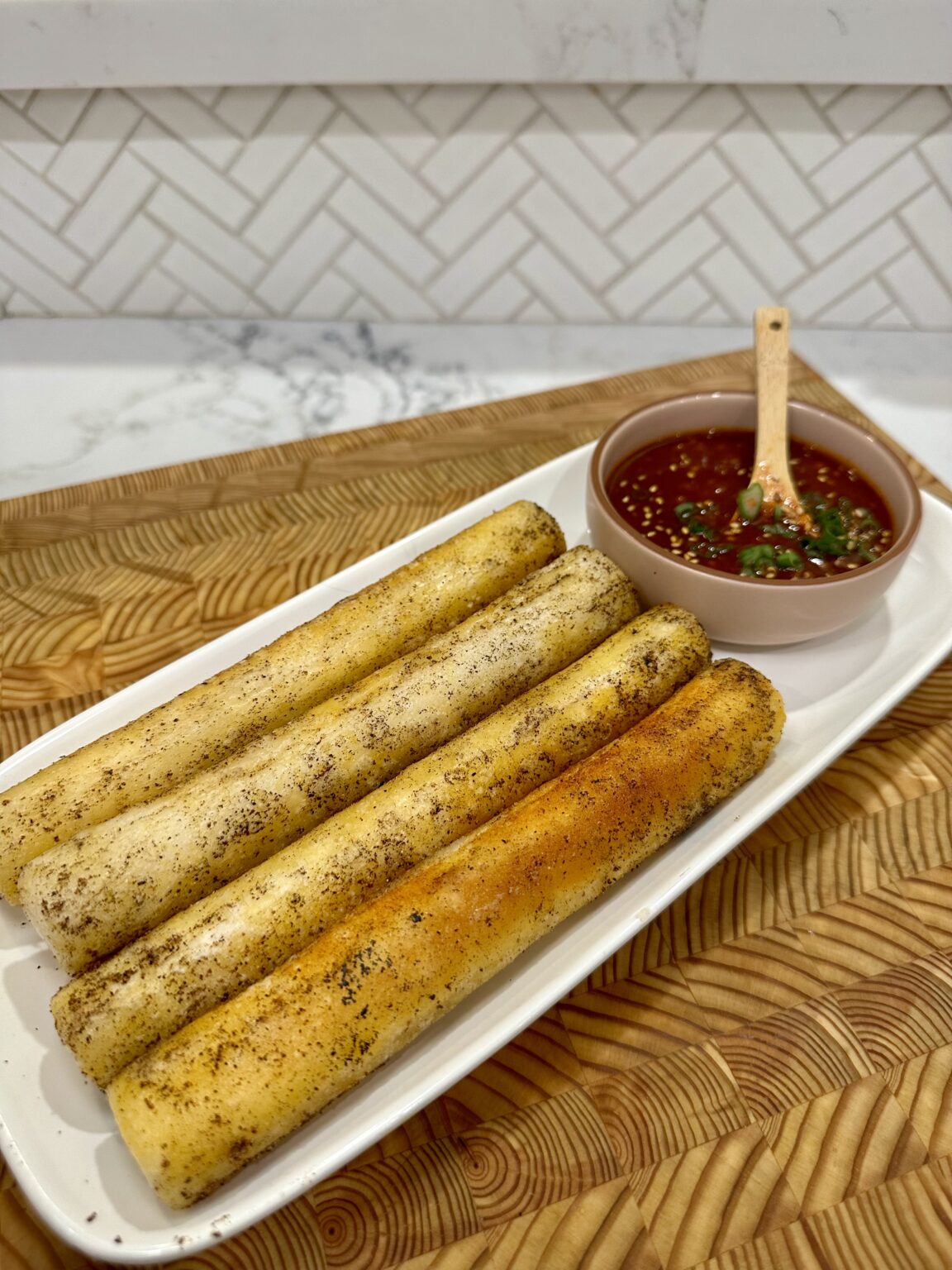 Juju Rice Crispy Pan Fried Rice Cakes with Sweet and Spicy Dipping Sauce ...