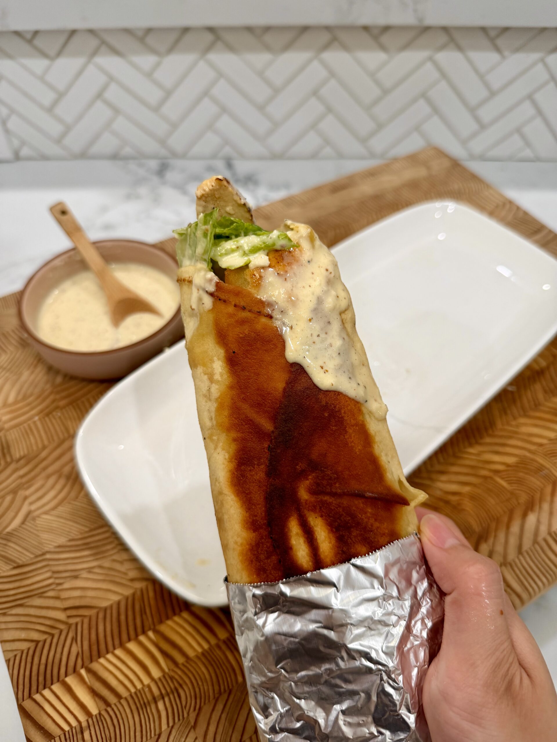Chicken Caesar Salad Crispy Pita Wrap